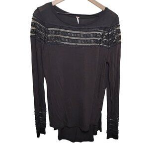 Free People Black Jersey High Low Top, Large